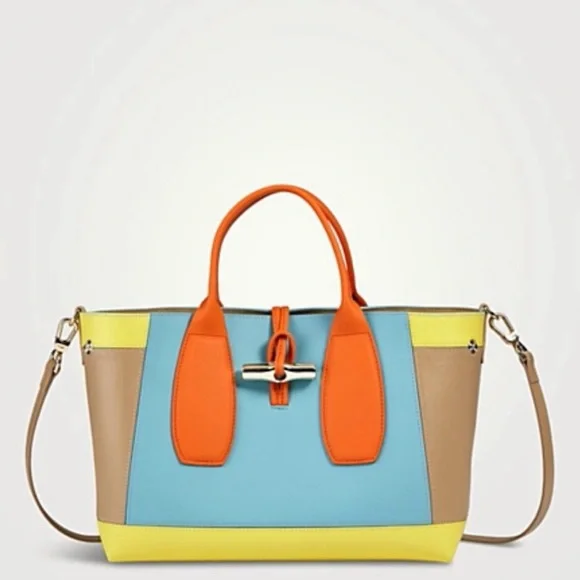 RARE Longchamp Medium Roseau Sunset Leather Top Handle Bag - Picture 6 of 7